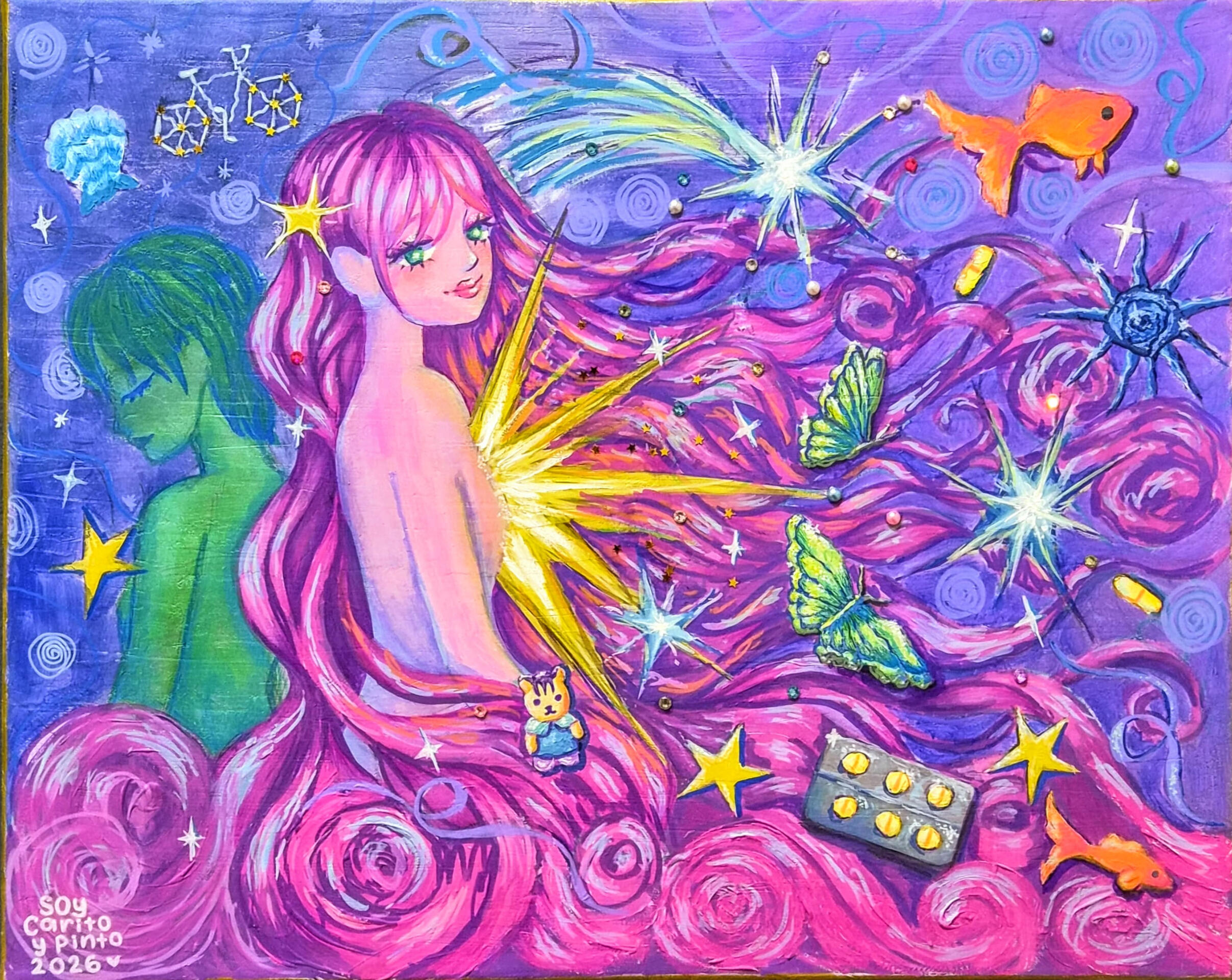 Técnicas mixtas sobre lienzo. Pintura para exposición colectiva "Bajo el mismo sol".